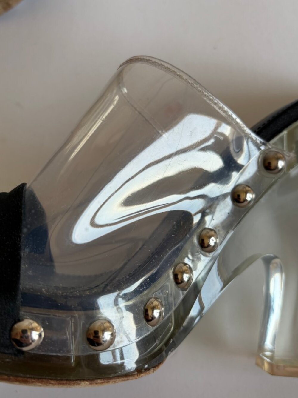 VINTAGE PRADA 2010 RUNWAY CLEAR STUDDED HEELS - Picture 9 of 12